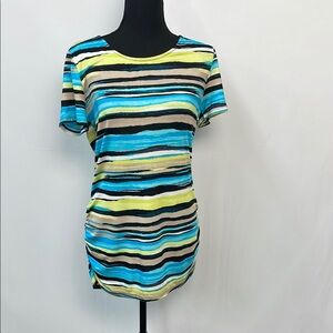Dana Buchman Fitted Striped Multicolor Women's Tunic Top, Size Large
